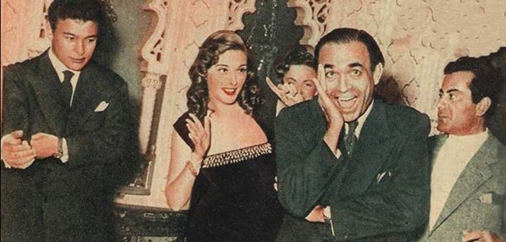 صورة تجمع مريم فخر الدين وزوجها بأحمد رمزي وفريد الأطرش