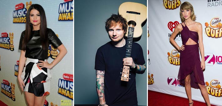 تايلور سويفت وإيد شيران وسيلينا جوميز