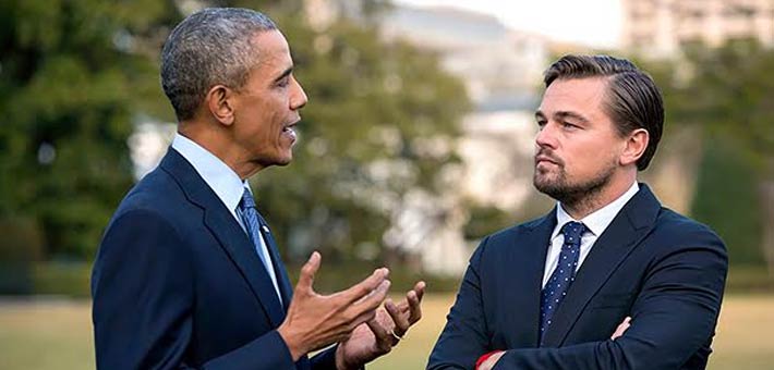 الممثل ليوناردو دي كابريو والرئيس الأمريكي باراك أوباما