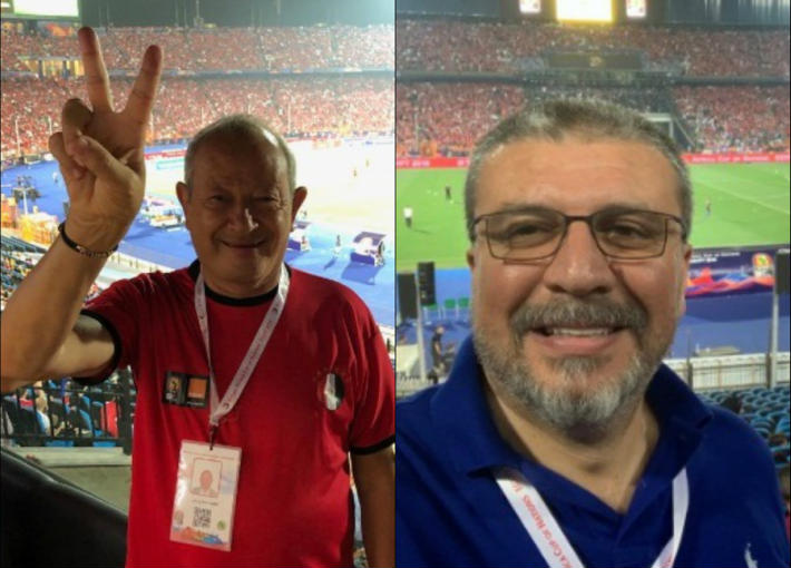 عمرو الليثي ونجيب ساويرس بالمدرجات