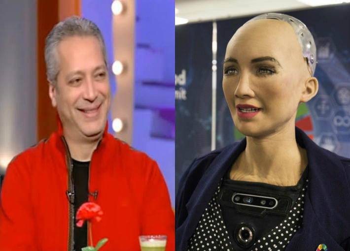 الروبوت صوفيا وتامر أمين