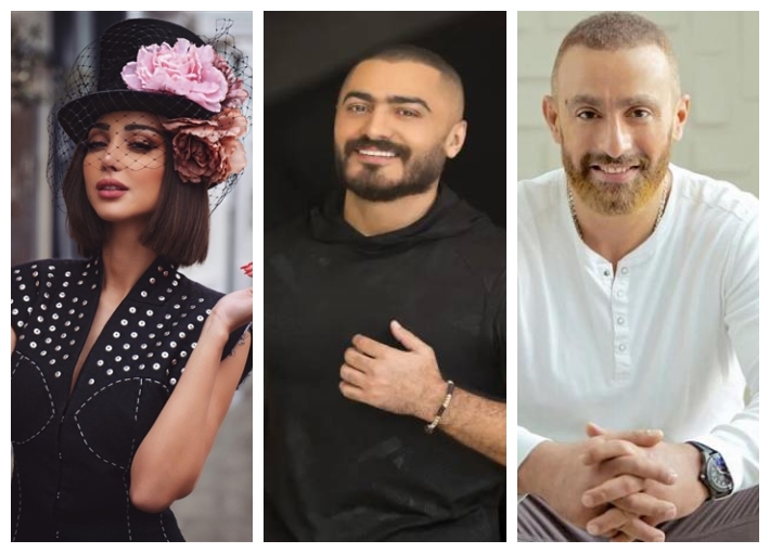 تامر حسني وبسمة بوسيل وأحمد السقا