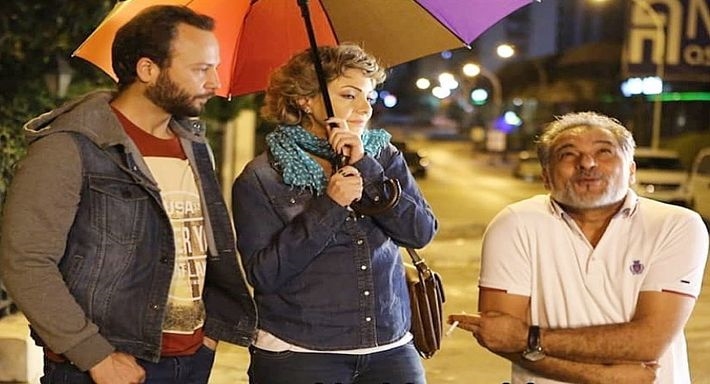 المخرج الراحل حاتم علي مع مكسيم خليل وندين تحسين بك