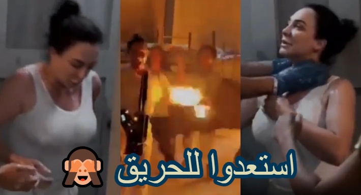 سولاف فواخرجي في كواليس تصوير مشهد الحريق 