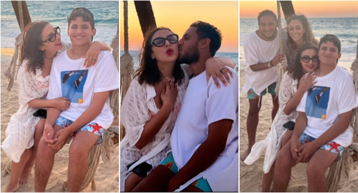 أنغام مع ابنيها عمرو عبد الرحمن