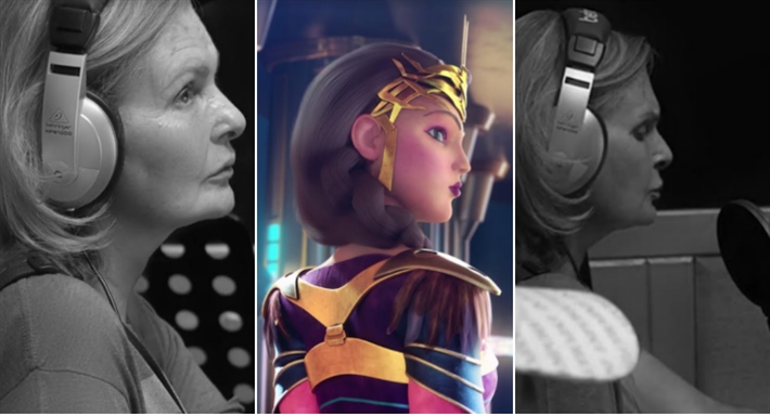 يسرا أثناء تسجيل صوتها لمسلسل أجوان