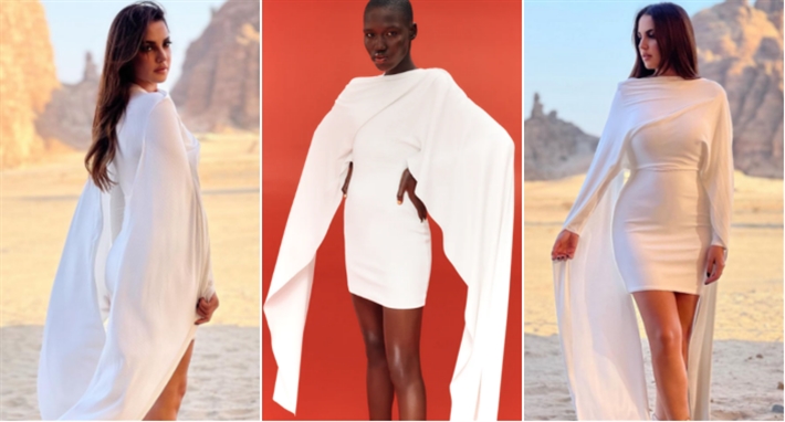 #شرطة_الموضة: درة بفستان أبيض قصير في صحراء السعودية … سعره مفاجأة