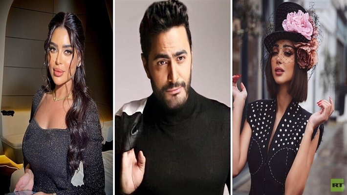 جليلة المغربية وتامر حسني وزوجته بسمة
