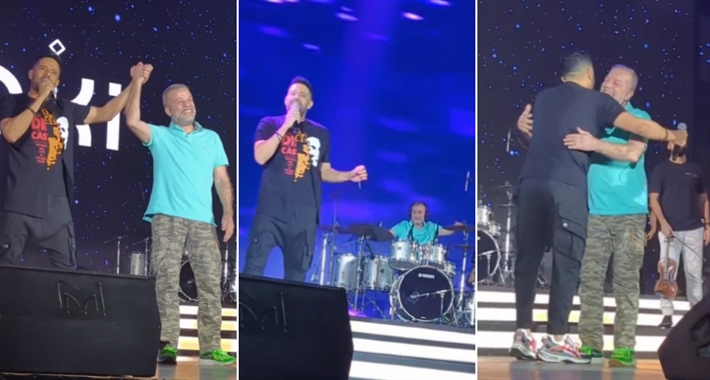 محمد حماقي يستقبل الفنان شريف منير على المسرح في حفل جدة