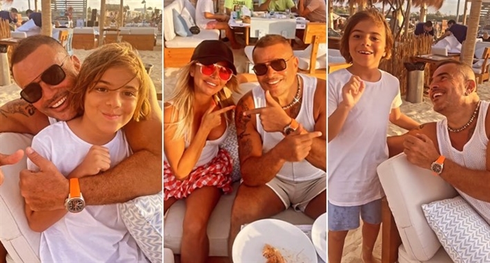 رزان مغربي وابنها مع عمرو دياب