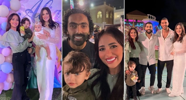 رنا سماحة مع حسين الشحات ورامي ربيعه وزوجها سامر أبو طالب