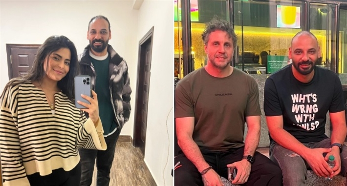 أحمد محارب مع هشام ماجد وأسماء جلال في كواليس مسلسل أشغال شقة