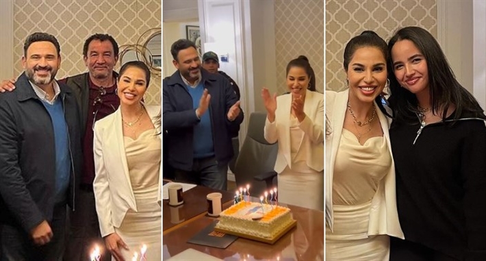 نسرين أمين مع أكرم حسني وابنتها