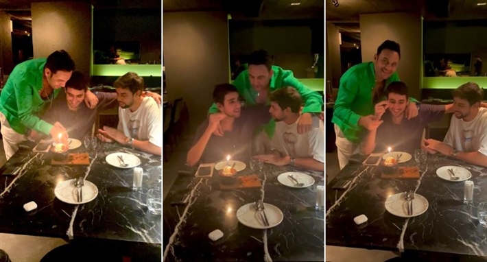 مصطفى قمر مع ابنيه تيام وإياد