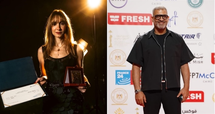 دياموند بو عبود تتسلم جائزة زوحها الفنان هاني عادل