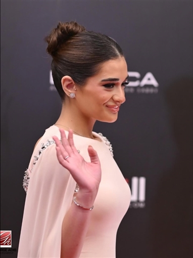 ملك أحمد زاهر بفستان وردي مطرز بكريستالات في حفل جوائز الفضائيات العربية