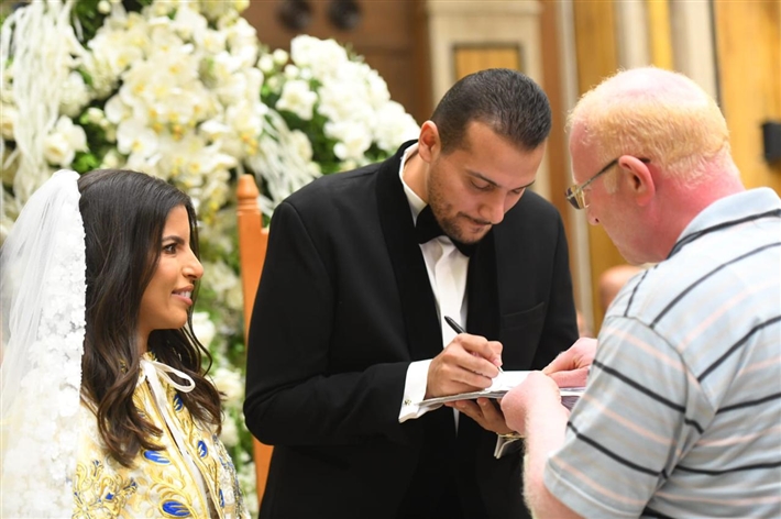 أحمد زاهر وماجد المصري ورامي إمام في حفل زفاف ابن هاني رمزي