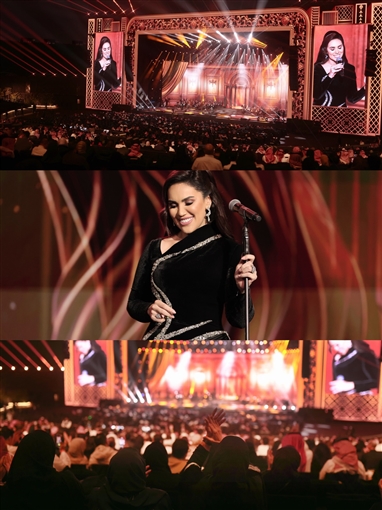 مي فاروق بفستان مخملي في موسم الرياض من تصميم أيمن لحموني