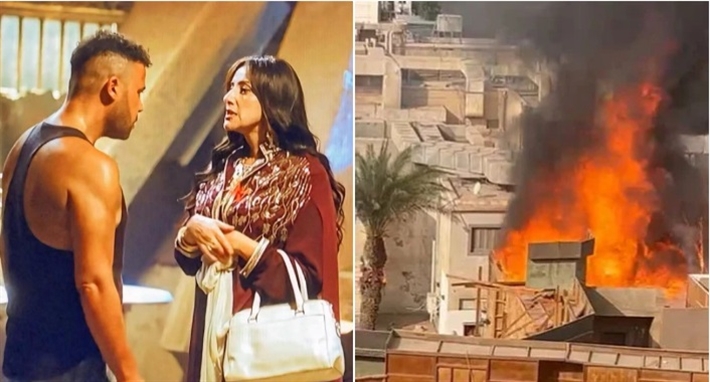 صورة للحريق وكواليس مسلسل الكينج