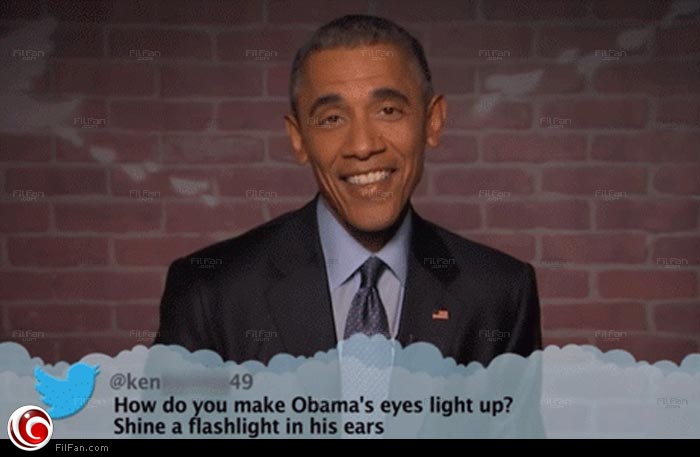 باراك أوباما يقرأ التغريدات المسيئة له