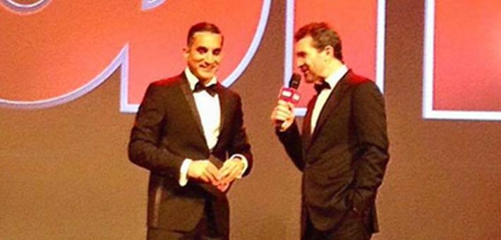 باسم يوسف مع أنطونيو بانديراس في حفل OSN