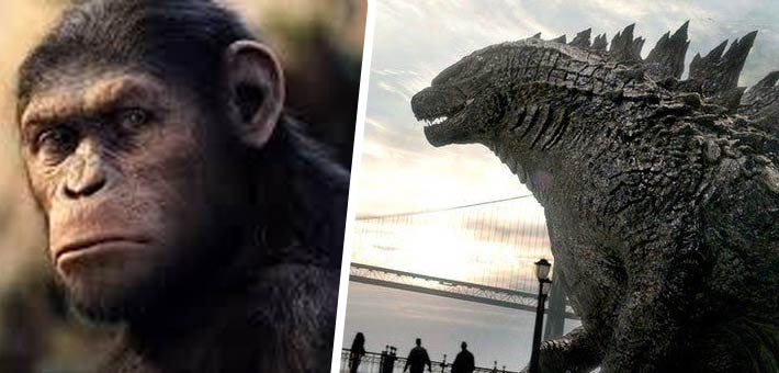 ملصق فيلم planet of Apes وGodzilla 