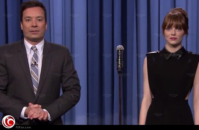 إيما ستون قبل مباراتها للغناء ضد جيمي فالون