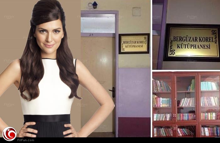 بيرجوزار أمام المكتبة التي تحمل اسمها في المدرسة