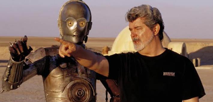 المخرج جورج لوكاس في موقع تصوير أحد أجزاء Star Wars