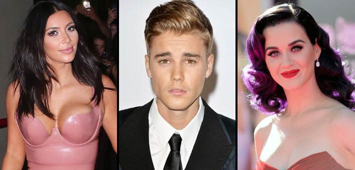 كاتي بيري وجستين بيبر وكيم كاردشيان