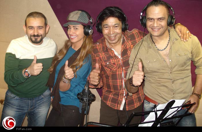 مي سليم مع حمدي بتشان خلال تسجيل &quot;الدويتو&quot; الغنائي الجديد