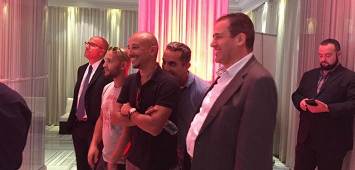 باسم يوسف وخالد منصور وشادي ألفونس في مؤتمر OSN