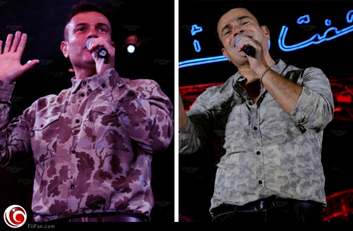 عمرو دياب بالمموه في &quot;بروتو كايرو&quot; على اليمين وعمرو دياب في &quot;استاد الهوكي&quot; على اليسار