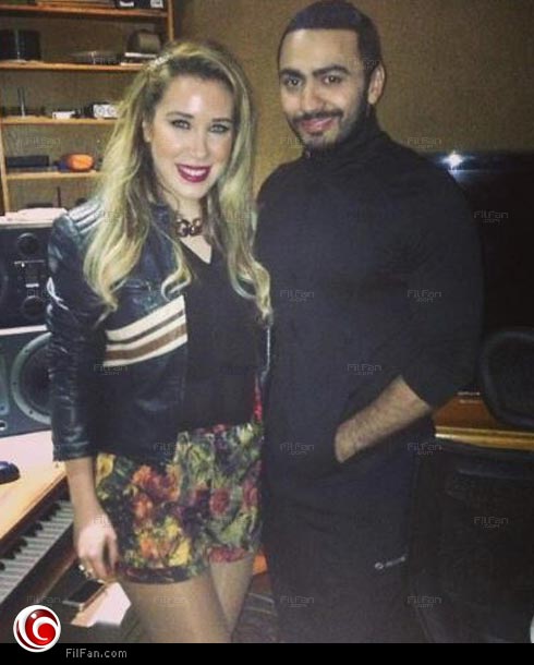 سابين في الأستوديو مع تامر حسني