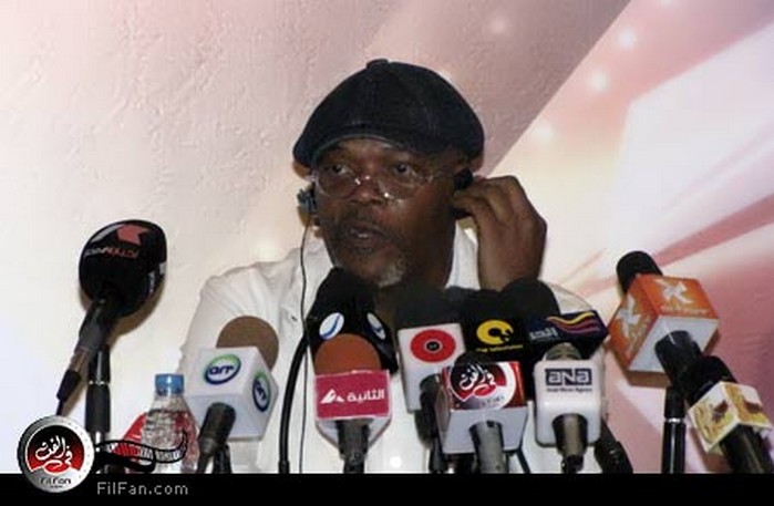 صامويل جاكسون أثناء المؤتمر الصحفي