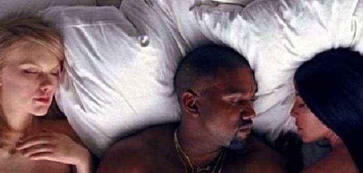 كاني ويست بجانب شبيهة كيم كاردشيان وتايلور سويفت العرايا