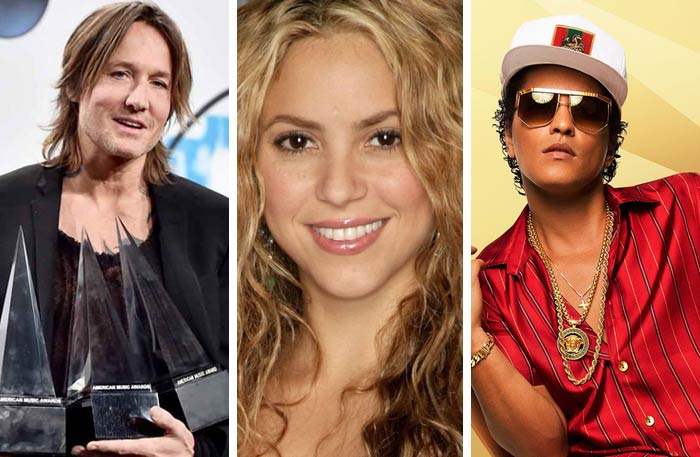 برونو مارس وشاكيرا وكيث إربان