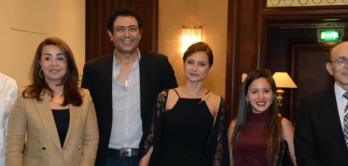 من اليمين: جميلة عادل عوض ونيللي كريم وأحمد وفيق ووزيرة التضامن الاجتماعي غادة والي