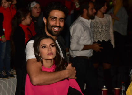 كارمن سليمان وزوجها مصطفى جاد في حفل محمد رمضان