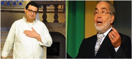 حسن يوسف وماجد الكدواني يتوسطهما صورة البابا شنودة