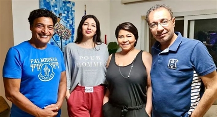 شيرين عبد الوهاب مع حميد الشاعري وطارق مدكور