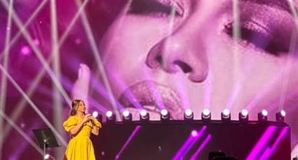 إليسا على المسرح وصورة لشيرين في الخلفية