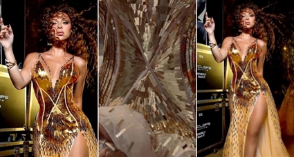 #شرطة_الموضة: ميريام فارس بفستان ذهبي مطرز بـ3000 قطعة زجاجية في حفلها بلبنان