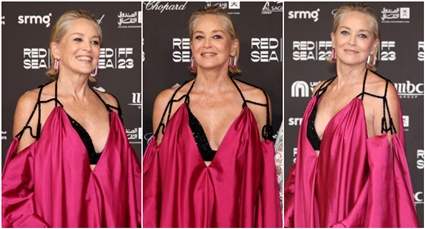 شارون ستون بفستان وردي في افتتاح مهرجان البحر الأحمر السينمائي