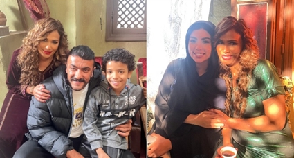 رباب ممتاز مع أحمد العوضي وكارولين عزمي في كواليس مسلسل (فهد البطل)