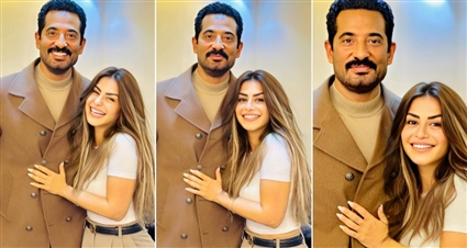 منة فضالي مع عمرو سعد في كواليس مسلسل (سيد الناس)