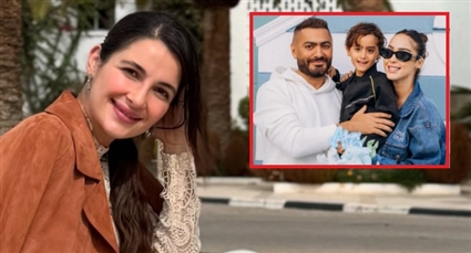 شام الذهبي وبسمة بوسيل وتامر حسنيو ابنهما آدم