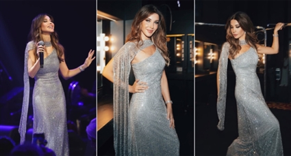 نانسي عجرم تتألق بإطلالة فضية في حفلها بلبنان