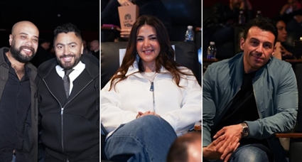دنيا سمير غانم ورامي رضوان وتامر حسني في العرض الخاص لفيلم "برشامة"