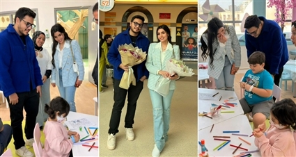 عمر رياض وليلى حسين في زيارة لمستشفى "سرطان الأطفال 57357"